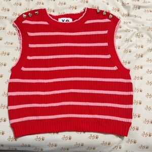 Kerri Rosenthal XOKR Red Pink Striped Sweater Vest Heart Smiley Face